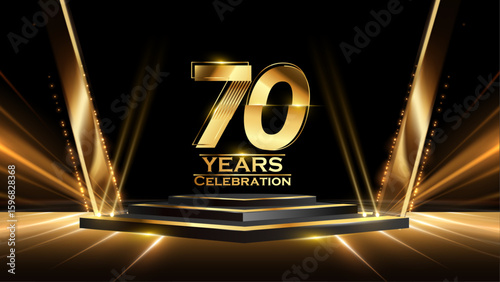 70 Years Celebration Award Background. Recognition Ceremony. Birthday Occation  Achievement. Premium Elegant Graphics. Event Entertainment Spot Light Hollywood Template  Luxury Premium Corporate. 
