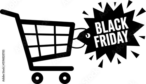 Shopping cart graphic with Black Friday sale announcement  