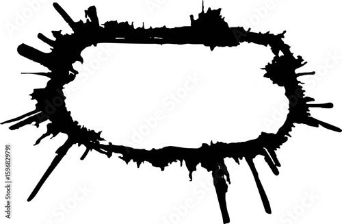 A unique black splash shape with jagged edges perfect for use in digital designs, posters, or advertisements. Its versatile form adds a dynamic element to various creative works.