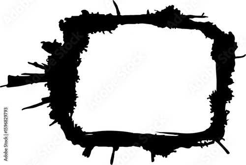 A striking black brush stroke forms a rectangular frame, ideal for enhancing creative designs and graphics. Its textured appearance adds depth and character to various projects.