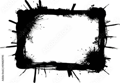 This design features a rectangular frame made of black paint splatters, creating an artistic effect ideal for showcasing artwork, photographs, or creative projects.