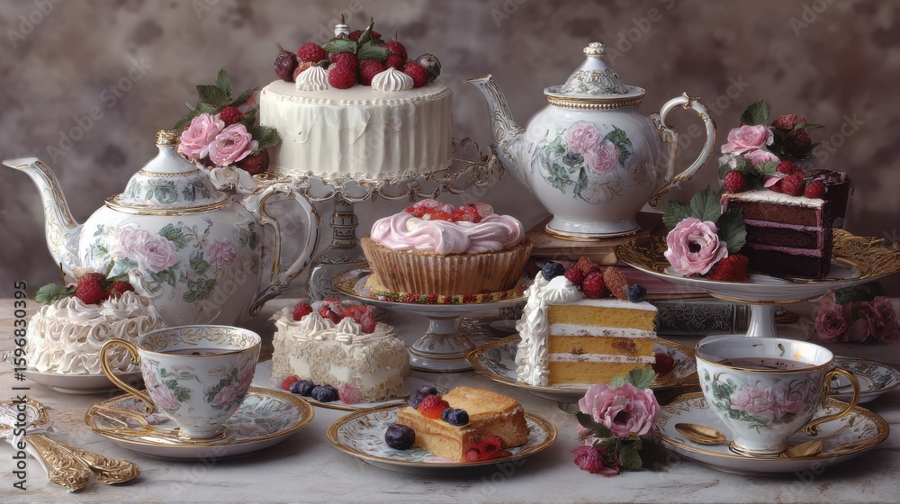 custom made wallpaper toronto digitalelegant tea sets paired delicate pastries charming afternoon indulgence, pastry, refined, dainty, cakes, desserts, sophisticated, sweet, treats, fancy