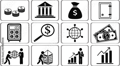 Essential Life Icon Set – Finance, Insurance, Education, and Household Symbols