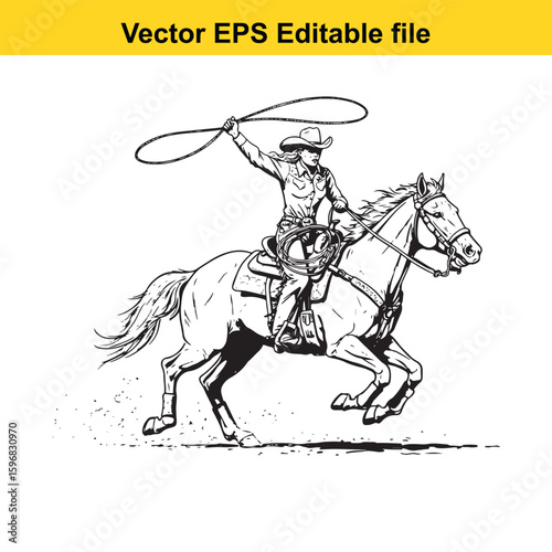 Wallpaper Mural Cowboy riding a horse and swinging a lasso Torontodigital.ca