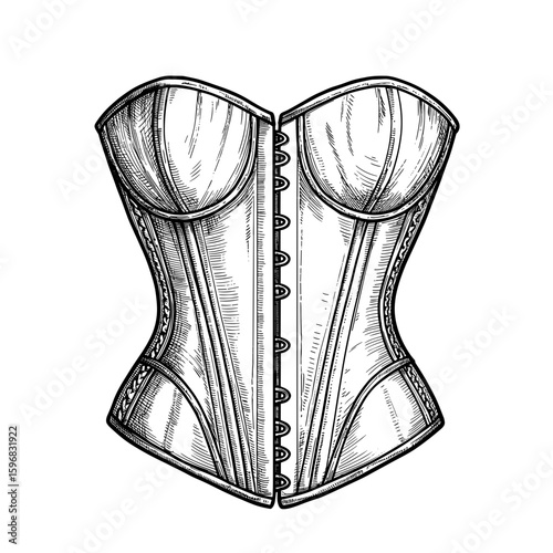 Vintage corset design in black and white sketch style  