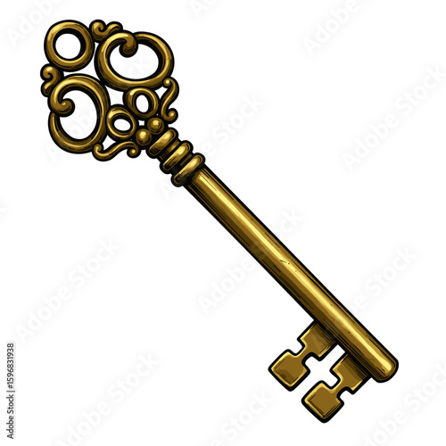 Vintage ornate brass key with decorative design and detail  