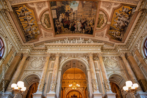 Photography Ornate ceiling and columns in historic Burgtheater, Vienna