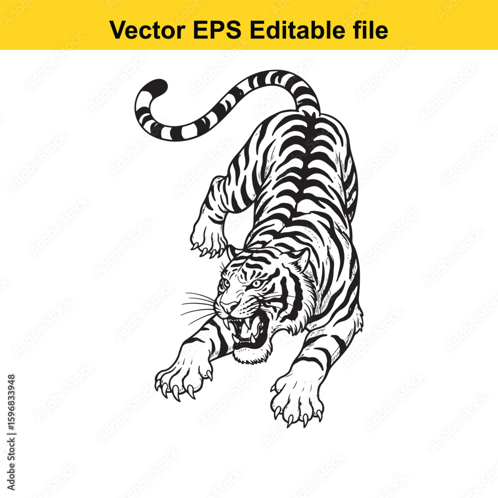 A fierce tiger illustration, isolated on white background A fierce tiger illustration, isolated on white background