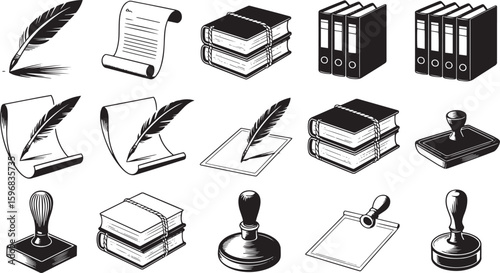 Vintage Bureaucracy Essentials – Retro Paperwork & Filing Icon Set (1940s–1960s)

