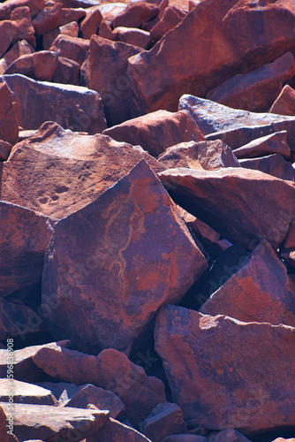 Ancient Aboriginal rock art, estimated at more than 10.000 years old, at Ngajarli, Murujuga National Park, Burrup Peninsula, Karratha/Dampier, Pilbara, Western Australia