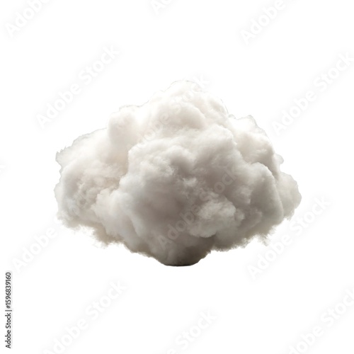 A fluffy ball of white cotton is isolated on white background, showcasing its soft texture