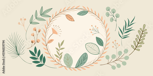 Floral Frame: A Delicate Composition of botanical elements forming an elegant floral frame, creating a harmonious and visually pleasing aesthetic.