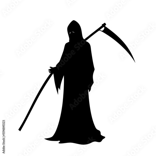 grim reaper silhouette with scythe and hooded cloak
