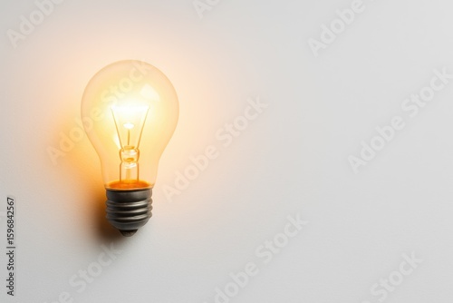 Bright illuminated light bulb shining on a clean white background. Ideal for creativity, inspiration, and innovation.
