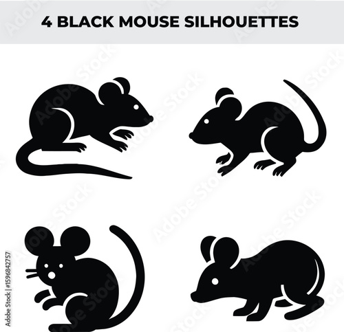 Four black mouse silhouettes in different poses silhouette