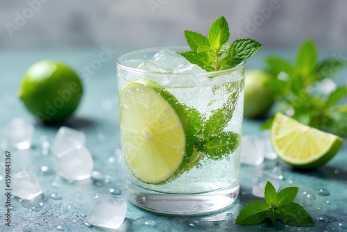 Tropical Summer Cocktail Party with Gin, Tequila, Vodka, Mojito, Ice and Mint Refreshers