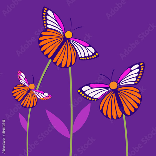 Butterflies and flowers line art vector