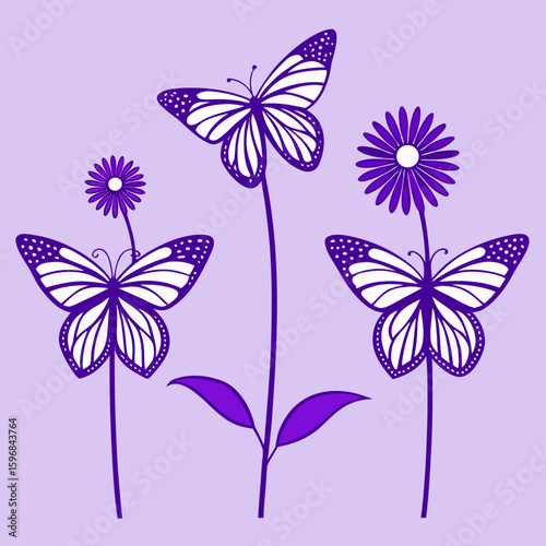 butterflies and flowers line art