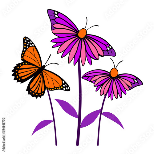 set of colorful butterflies