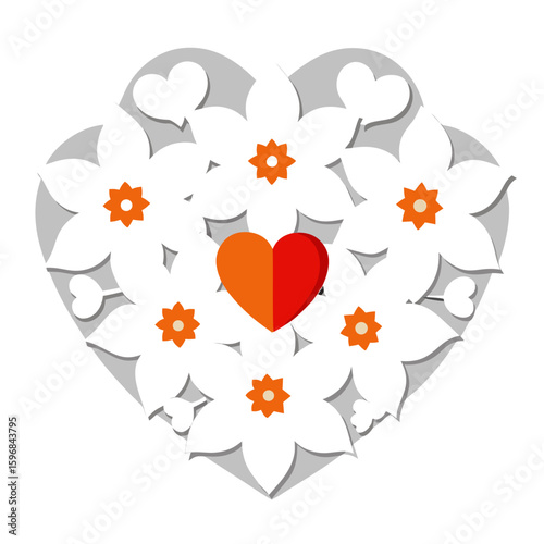 heart with flowers line art vector