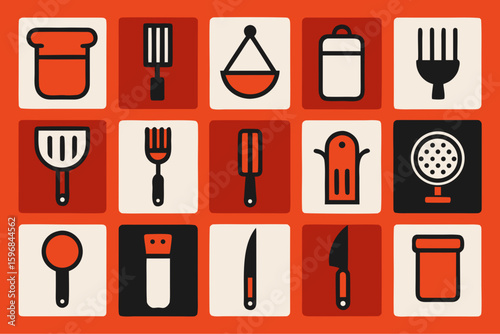 Collection of kitchen utensils and cooking tools icons