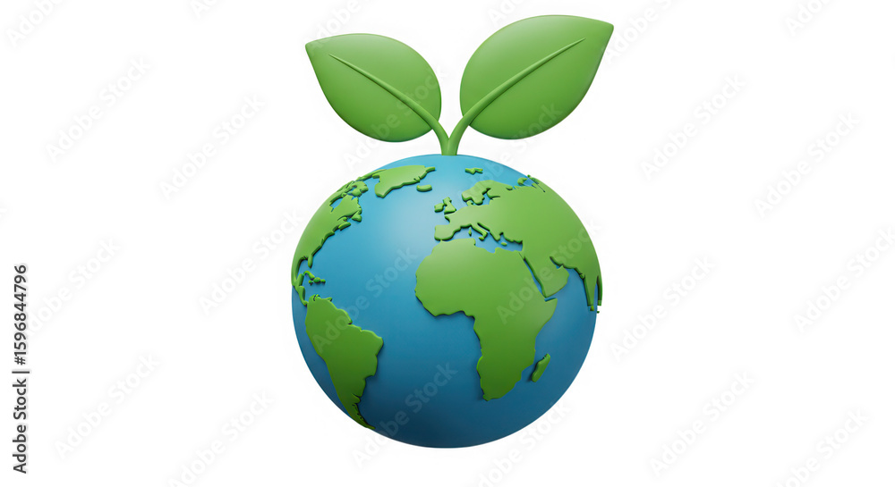 Stylized 3d earth with green leaves growing isolated on transparent background Stylized 3d earth with green leaves growing isolated on transparent background