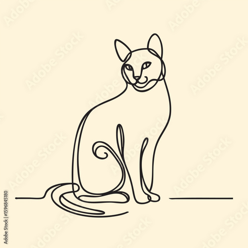 Cat continuous line drawing. One line vector drawing.
