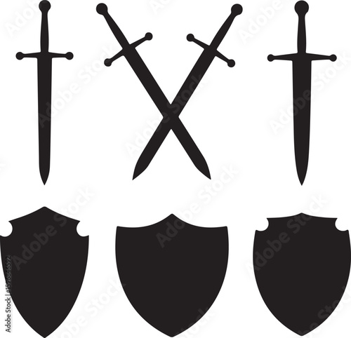 Swords shields medieval weaponry battle