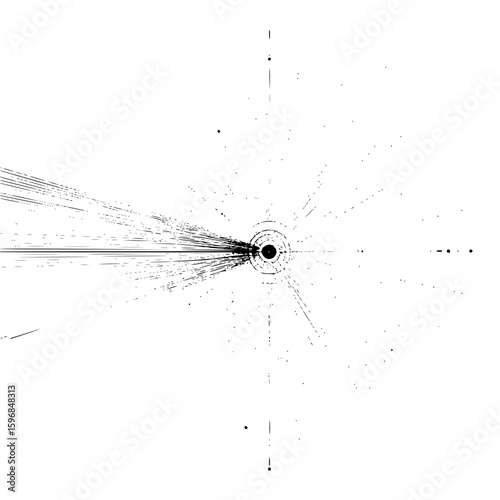 Geometric design featuring a triangle within a circle with directional indicators and abstract shape
