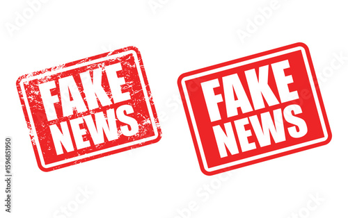 Fake News Stamp – Bold Red Vector Label Icon for Warning, Hoax Alerts, and Disinformation Notices