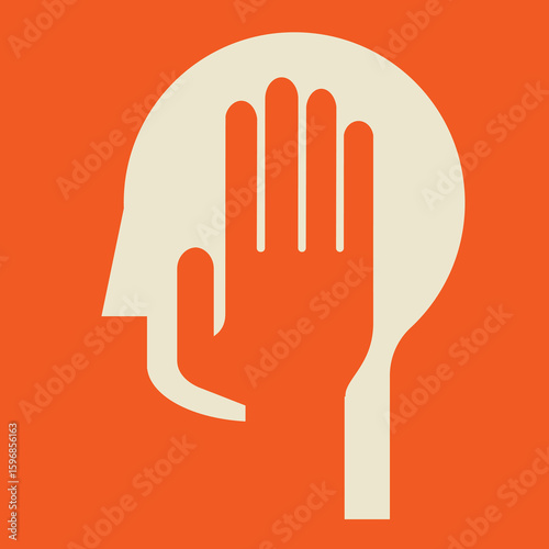 stylized human head silhouette  and  hand symbol  in a 