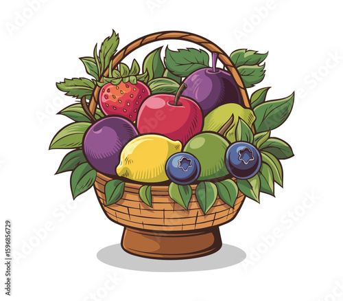 Colorful fruit basket overflowing with fresh produce strawberry apple
