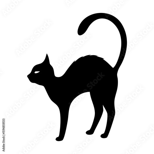 black silhouette of scary cat in classic creepy pose