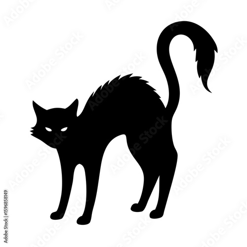 spooky halloween cat silhouette with arched back and tail