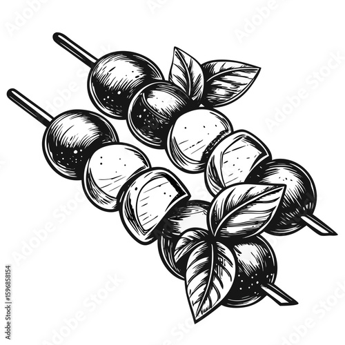 Caprese skewers presented as a delicious Italian appetizer with fresh basil and mozzarella balls. Caprese skewers are a simple and elegant addition to any party,