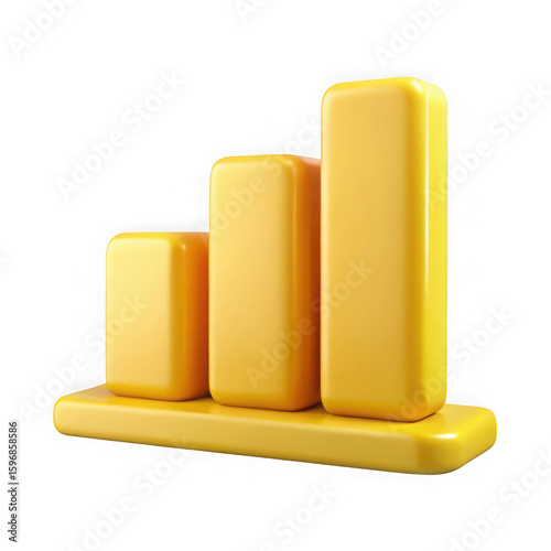 3d yellow bar chart showing upward trend isolated on transparent background