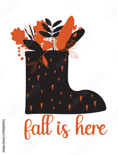 Autumn. Rubber boots with bright autumn leaves inside. Vector illustration. Flat design.