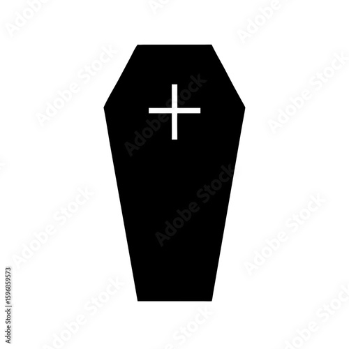 Elegant Coffin Silhouette: An elegant, stylized coffin silhouette with a simple cross, conveying solemnity and reflecting a moment of somber reflection.