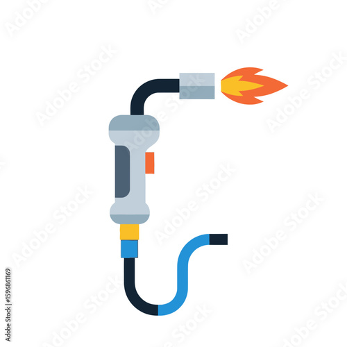 A welding torch with a visible flame on a white background.