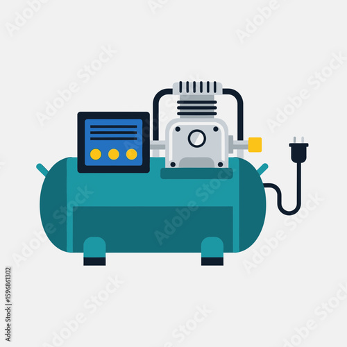 A teal air compressor with a digital display and power cord.