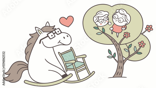 Whimsical Horse feeling Mischievous in a Grandparents Day setting – colored in Grandparent Love