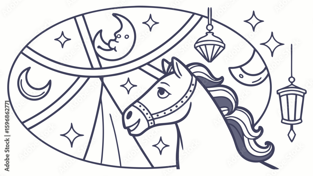 Cute SVG of a Excited Horse in Lunar Elegance colors, placed in a Starlight Ball setting Cute SVG of a Excited Horse in Lunar Elegance colors, placed in a Starlight Ball setting