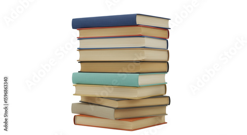 Stack of old books isolated on transparent background