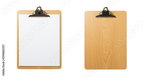 Two clipboards shown from front and back isolated on transparent background
