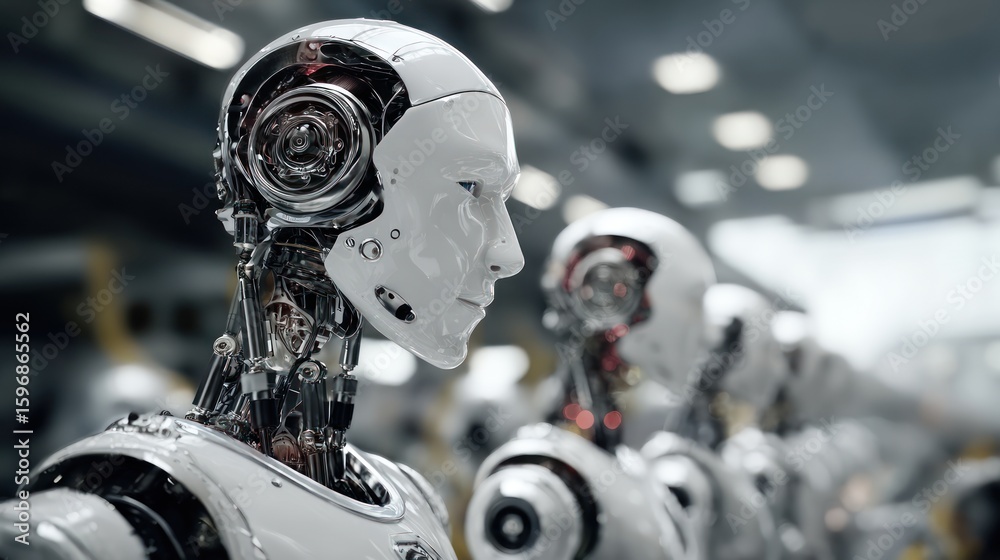 Fototapeta premium Robotic Heads in a Factory