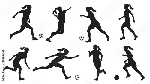 Wallpaper Mural Female Soccer Player Silhouettes Vector Set, Action Poses with Ball Torontodigital.ca