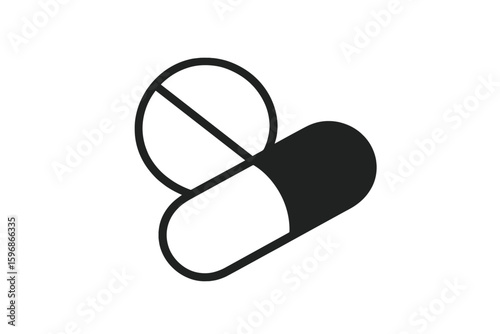Medical design element, medicament and pharmaceutical symbol, pill icon set