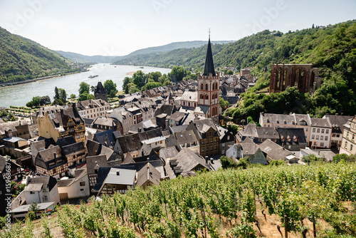 Картината върху платно Panoramic view of the city of Bacharach, Rheinland-Pfalz, Hessen, Deutschland