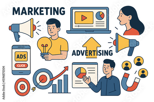 Ultra pack Marketing illustration encompasses various sectors including Communication, internet, interface, real estate, finance, and more