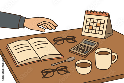 Vector illustration in flat design depicting auditing concepts, featuring an auditor examining a financial report at a table, encompassing the tax process, research, project management, planning